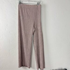 Aritzia Wilfred Pants Verona Seersucker Plaid Print Crinkle Wide Leg Brown White